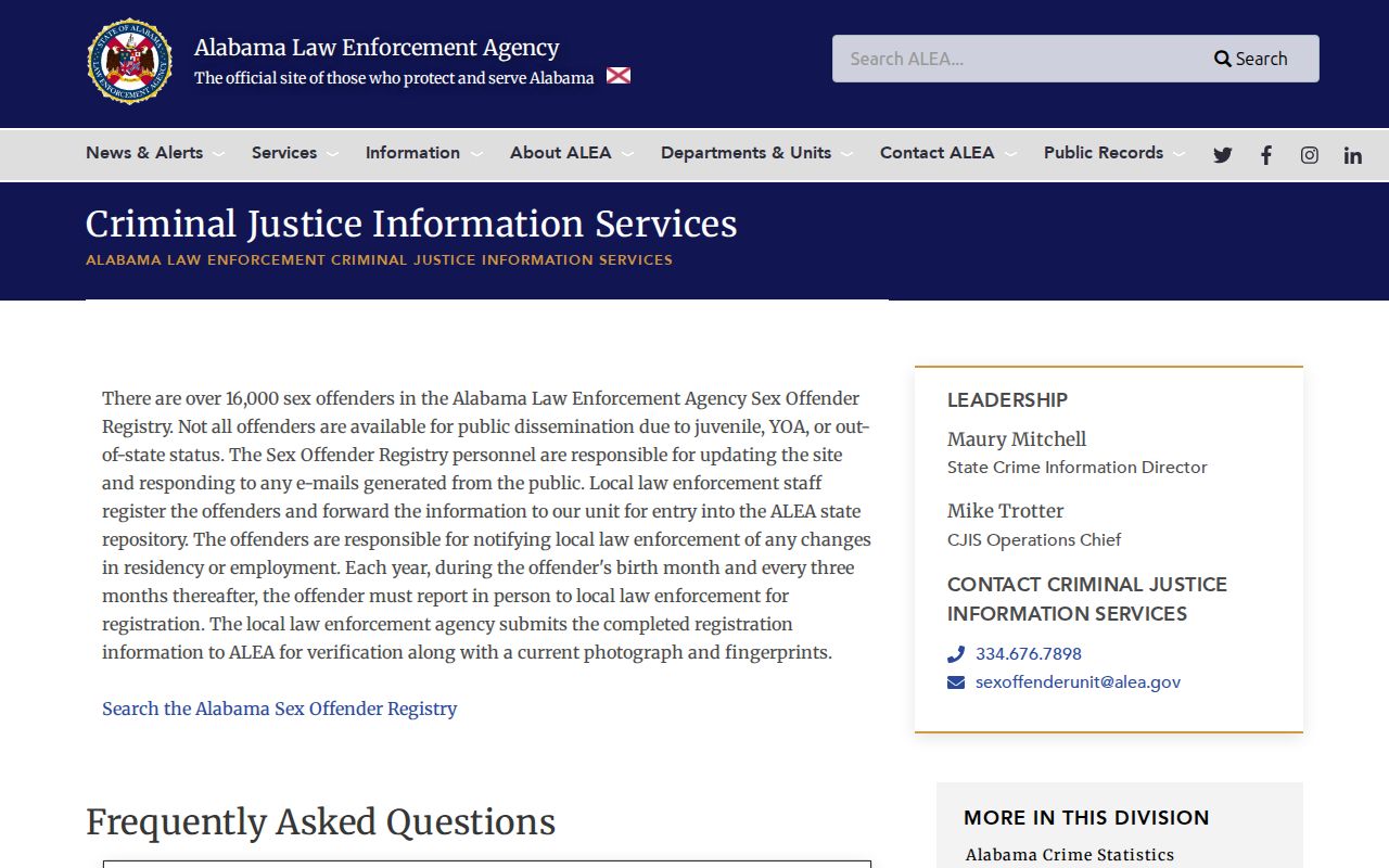 Calhoun County arrest records ALEA sex offender registry overview
