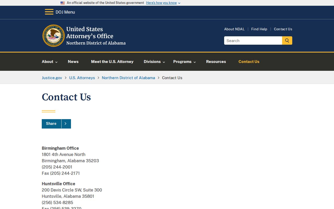 Calhoun County criminal court records U.S. Attorney Northern District reference