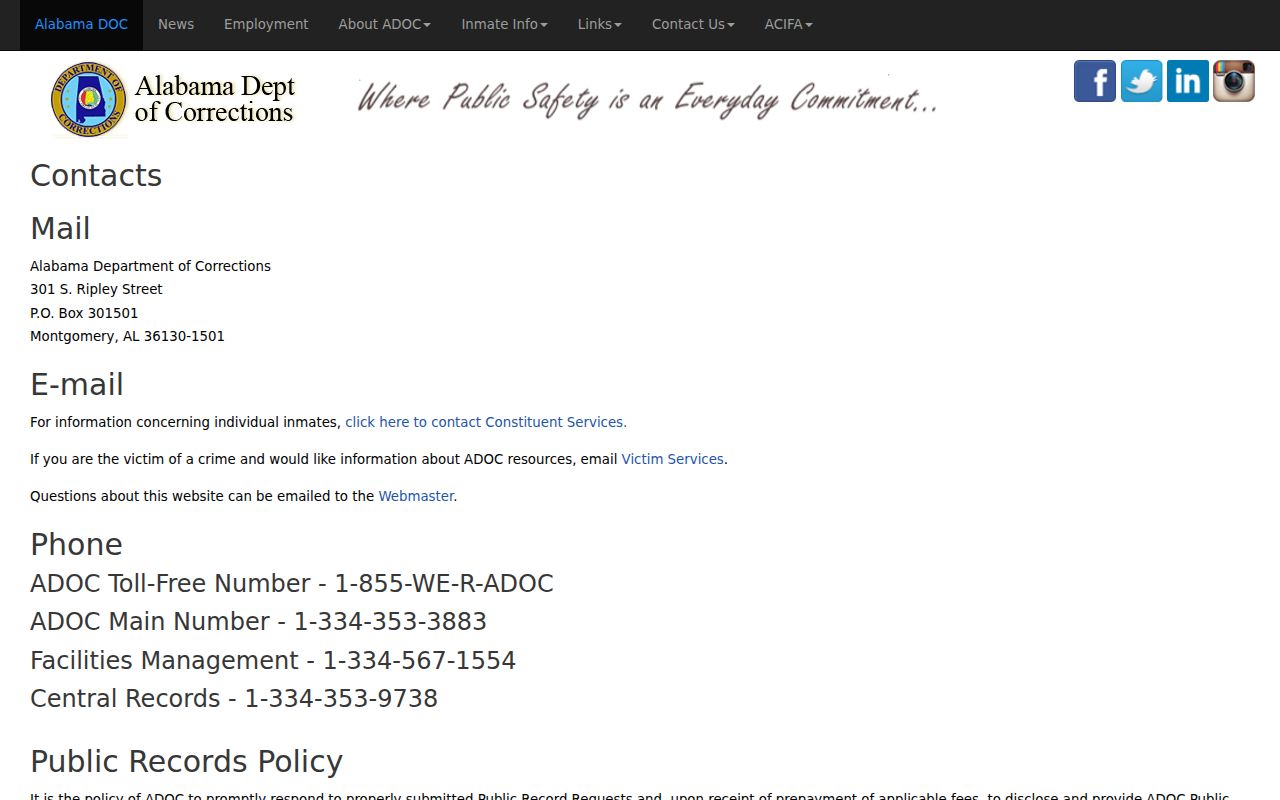 Calhoun County criminal court records Alabama Department of Corrections public records reference