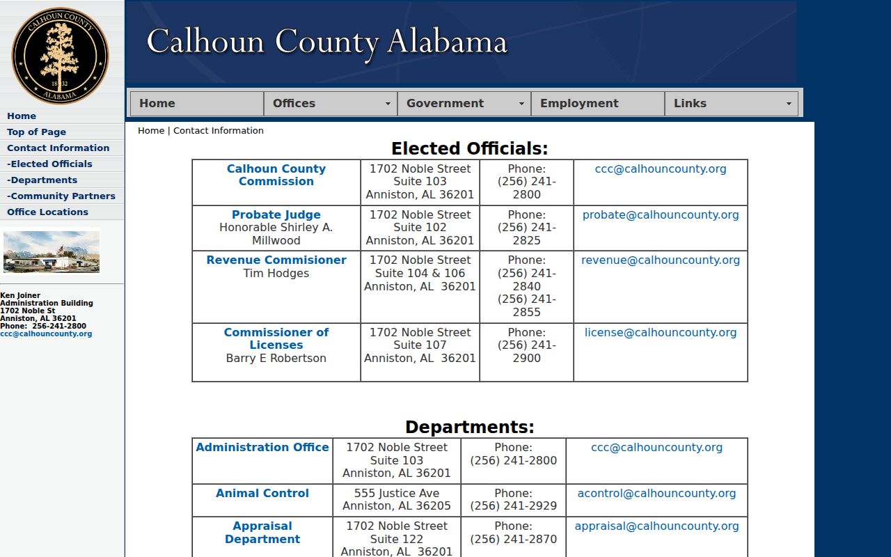 Calhoun County court records county contact page