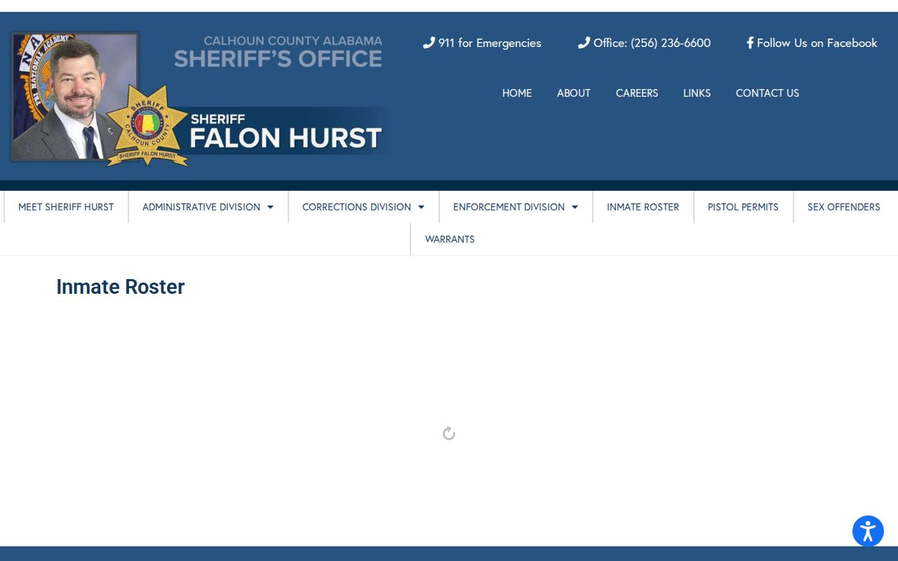 Calhoun County inmate records Sheriff jail roster table