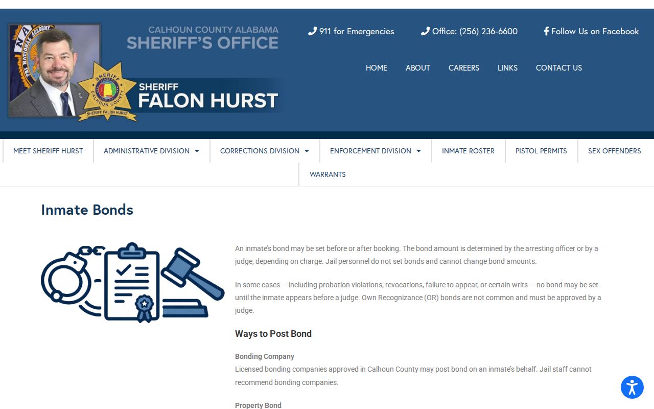 Calhoun County inmate records bond and hold rules