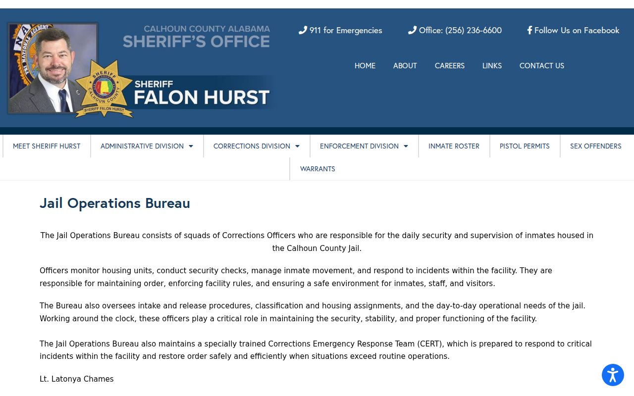 Calhoun County inmate records Jail Operations Bureau information