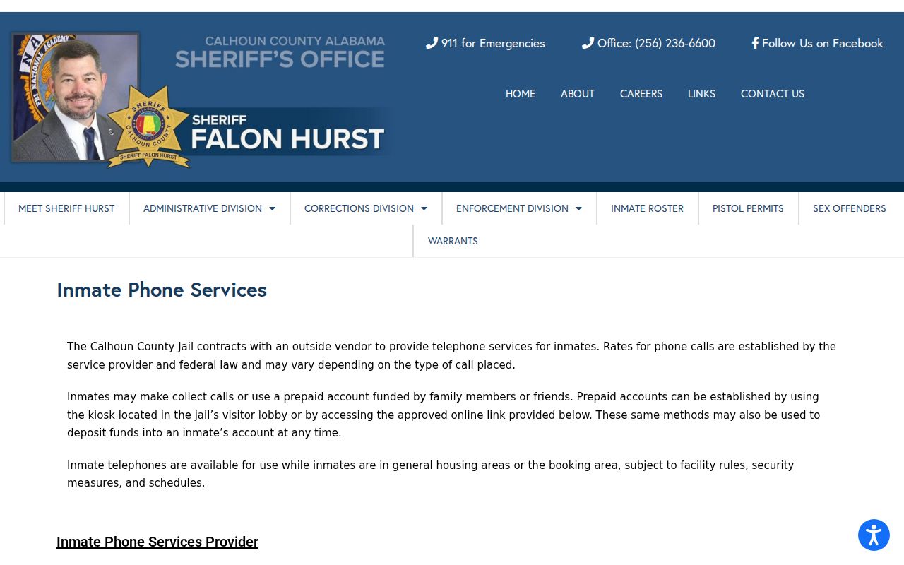 Calhoun County warrant records inmate phone service after arrest