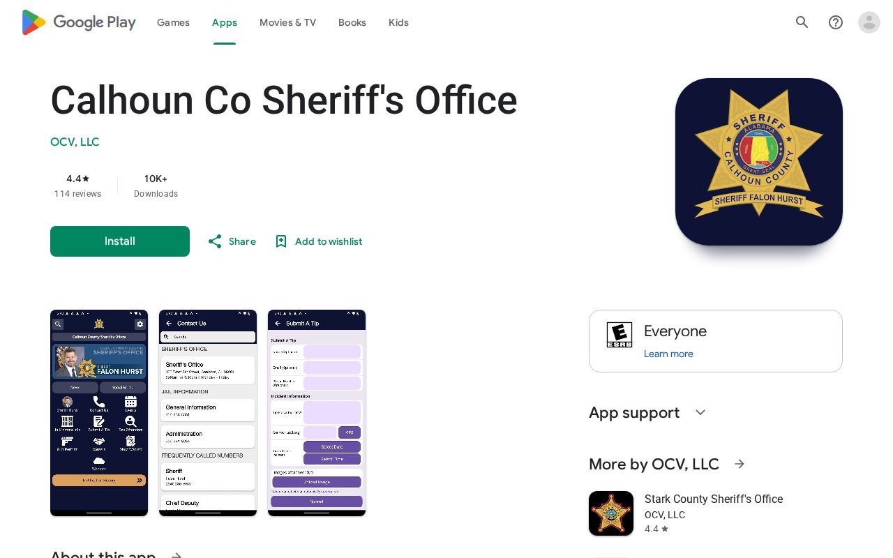Calhoun County warrant records official Sheriff Android app listing