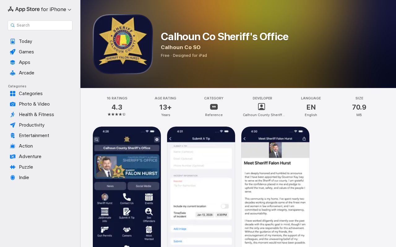Calhoun County warrant records official Sheriff iOS app listing