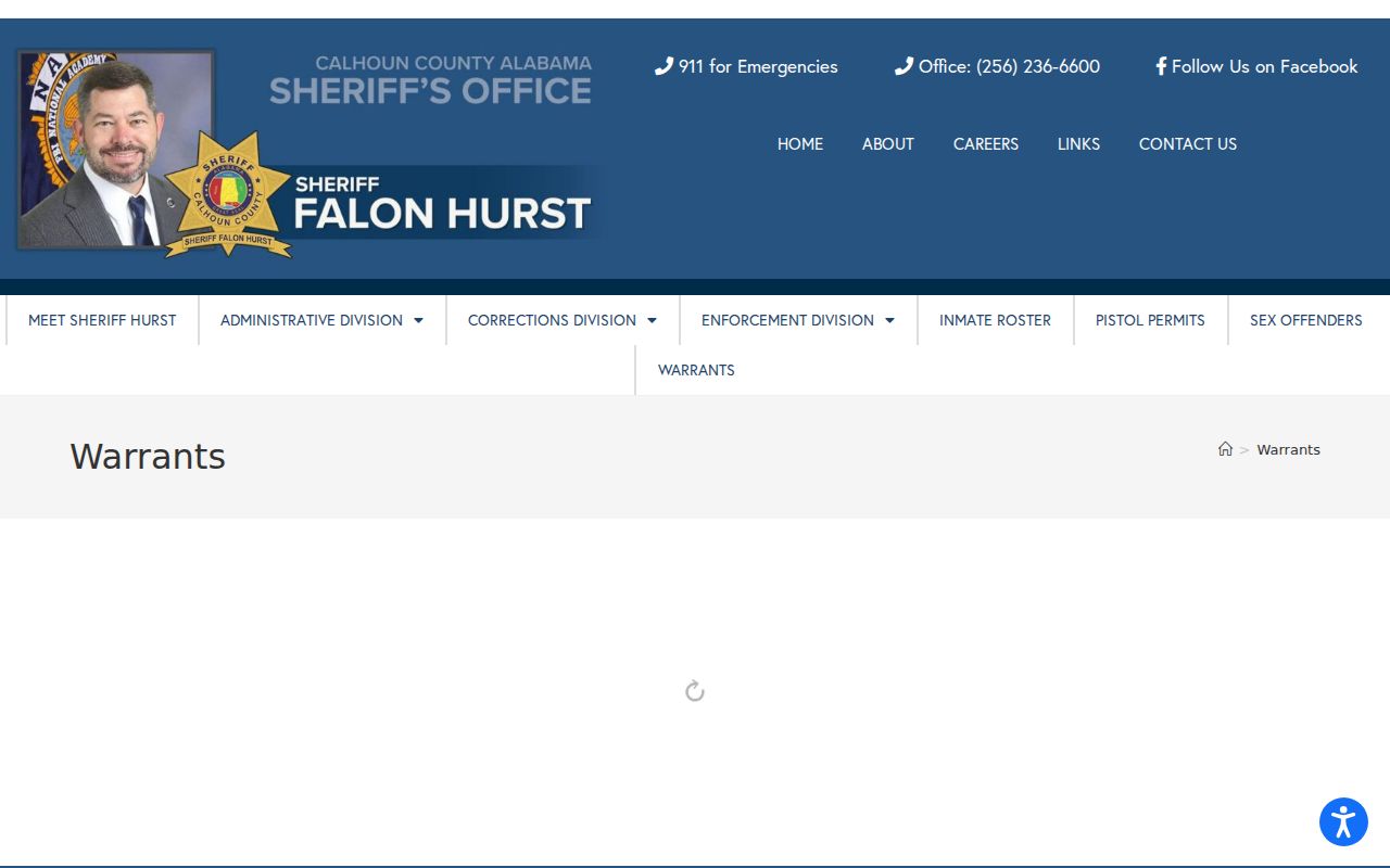 Calhoun County warrant records Sheriff warrants lookup table